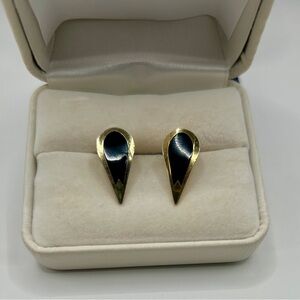 Vintage Laura Burch Viola Gold and Black Enamel Teardrop Earrings​​